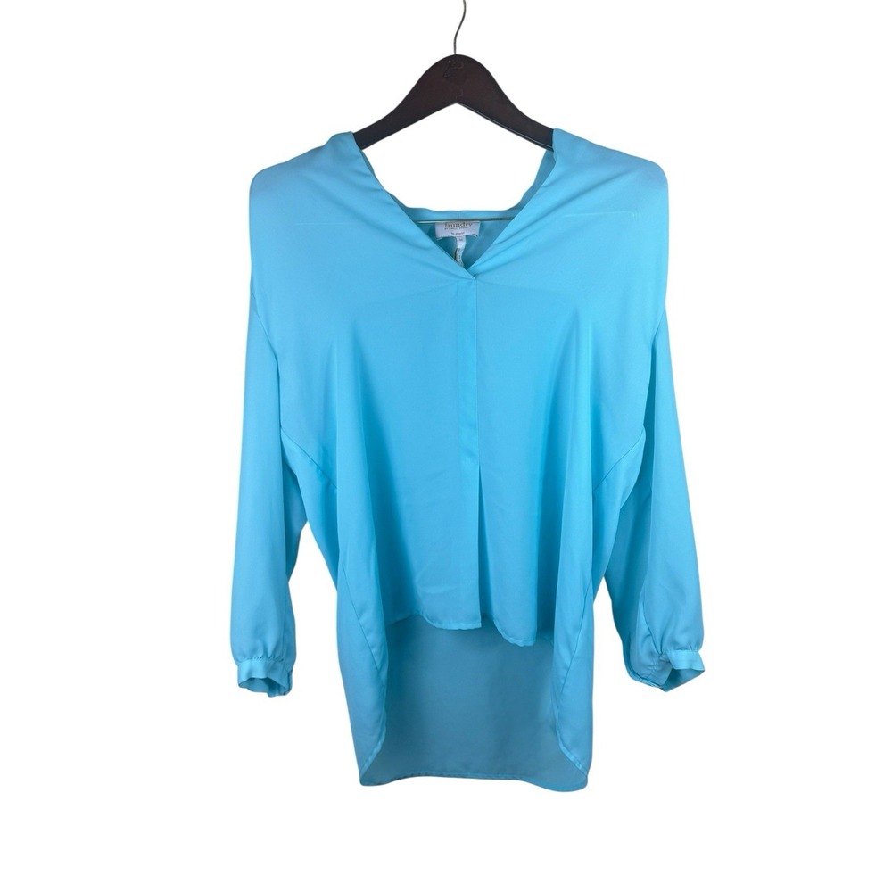 Laundry by Shelli Segal High Low Blouse Surf Blue Silky‎ Size Medium